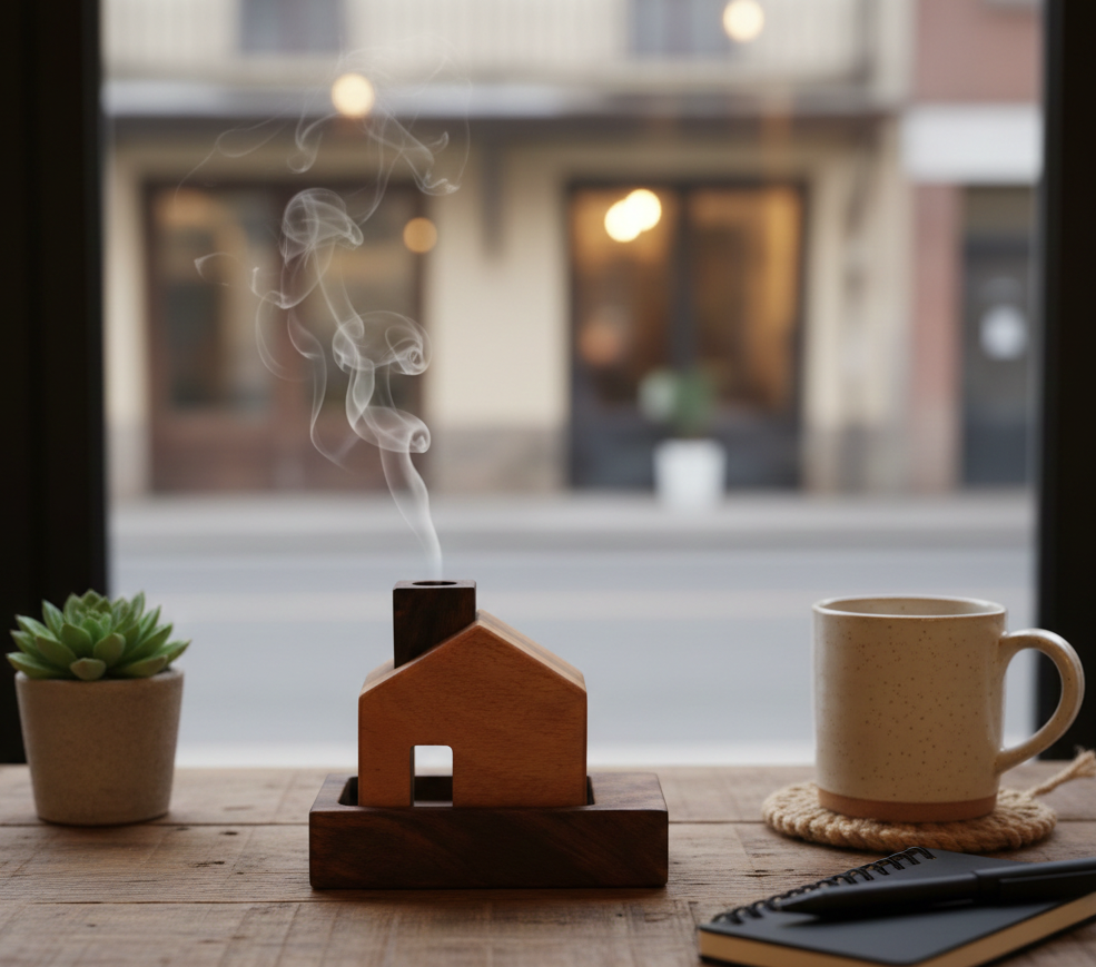 Wooden house incense holder