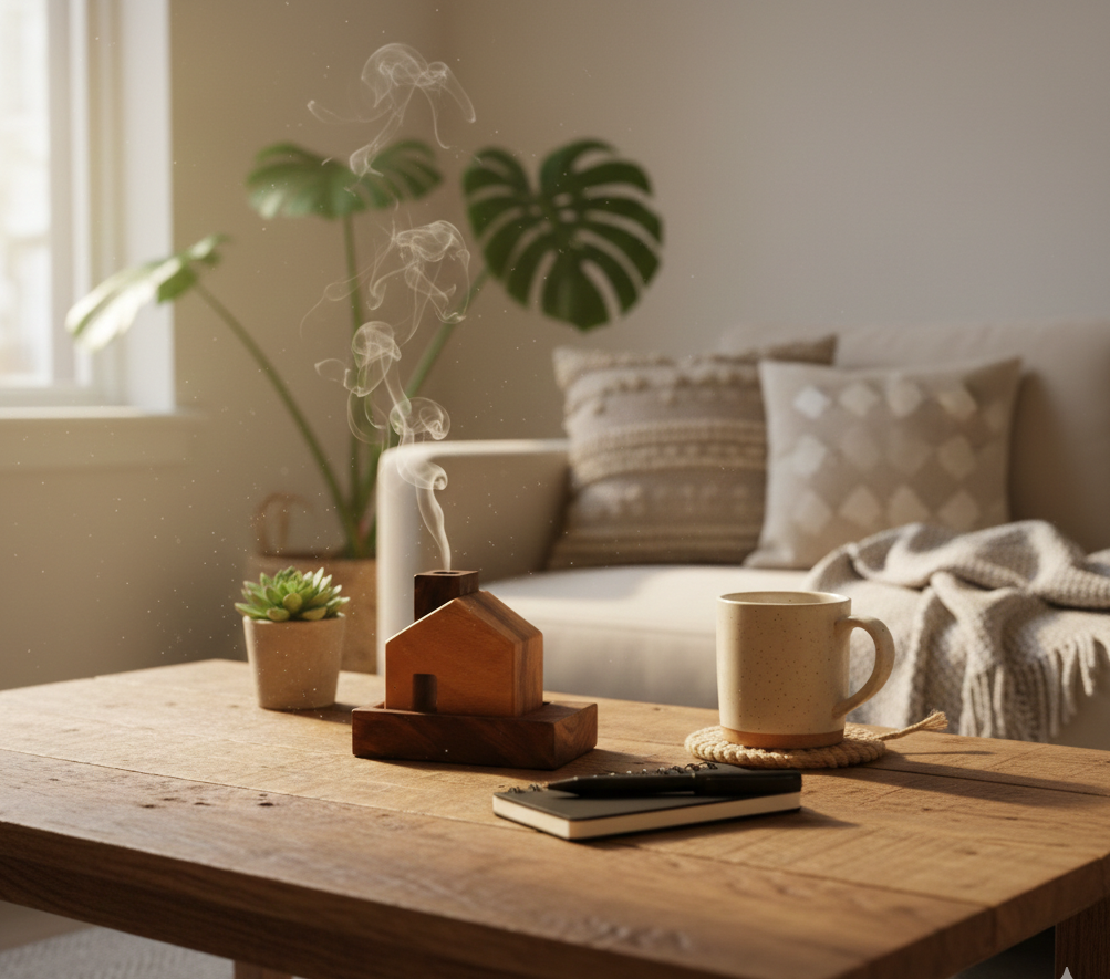 Wooden house incense holder